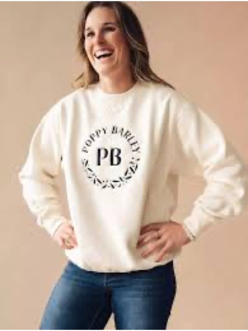 Poppy Barley Cream Sweatshirt with Black PB Crest
